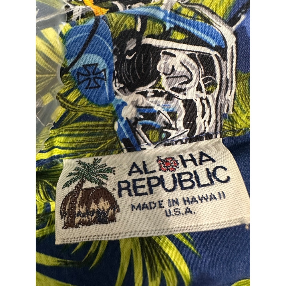 Aloha Republic Hawaiian  Shirt Men S Blue Motorcycle Palm Tree Tropical - Picture 2 of 8